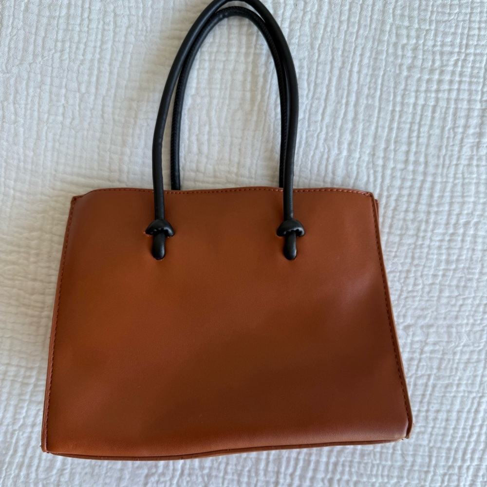 Anthropologie vegan leather tan and black handbag tote